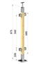 drevený stĺp, vrchné kotvenie, výplň: sklo, priechodný, vrch pevný (40x40mm), materiál: buk, brúsený povrch bez náteru