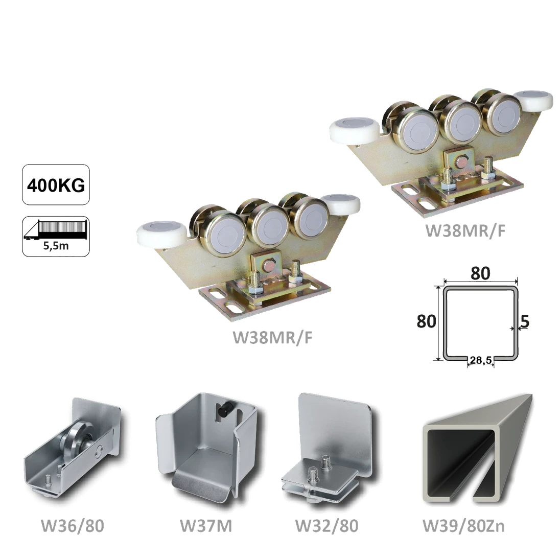 Samonos do 400 kg/5,5 m, profil 80 × 80 × 5 mm, Zn