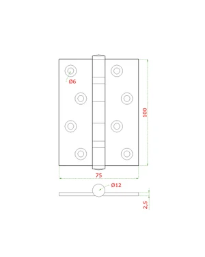 Nerezové pánty 2ks, 100x75x2.5mm, max. nosnosť: 70 kg, brúsená nerez K320 /AISI304 - slide 1