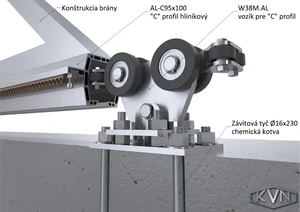 Hliníkový samonosný systém 95x100x11 mm pro posuvné brány do 150 kg / 6,5 m průjezdu (AL-C95x100-6, 2x W38M.AL, W36M.AL, 2x W32M.AL, W37/95, 12x CREM-05AL, 1 pár CREM-ALX) - slide 4