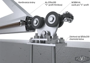 hliníkový samonosný systém 95x100x11mm, posuvnej brány do 150kg/6,5m otvor (AL-C95x100-6,1x W-SET95AL, 12x CREM-05, 1 pár CREM-ALX) - slide 3