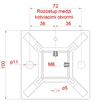 Nerezový stĺp, 6 radový M6,rohový 90°, vrch pevný - slide 3