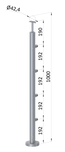 nerezový stĺp, vrchné kotvenie, 4 radový priechodný, vrch pevný (ø 42.4x2mm), brúsená nerez K320 /AISI304