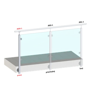 Nerezový sloup, boční kotvení, výplň: sklo, pravý, vrch pevný, (40x40 mm), broušená nerez K320 / AISI304 - slide 1