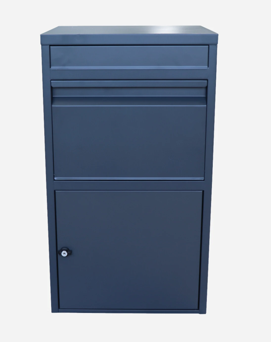 Box na balíky (410x385x720mm) s prepadovou lištou na ochranu balíkov, hrúbka 0.8mm), max. veľkosť balíka: 320x300x180mm, farba: RAL 7016 (antracit)