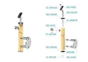 dřevěný sloup, boční kotvení, 4 řadový, průchozí, vnější, vrch nastavitelný (ø 42mm), materiál: buk, broušený povrch bez nátěru - slide 2