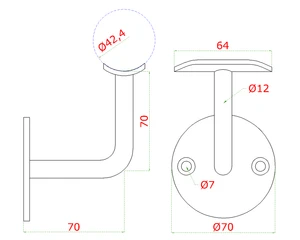 Držák madla ø42.4mm na stěnu, leštěná nerez AISI304 - slide 1