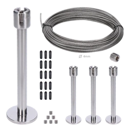 Montážní sada pro zelenou stěnu (průměr lanka 4mm) - Nerez - obsahuje potřebné množství komponentů na příslušející rozměr (příruby, lanka a koncovky na lanko)