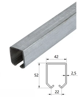 Mono kolejnice MEDIO 42 x 52 x 2,5 mm pro závěsný systém Combi Arialdo, prodejné  v délkach 2 m, 3 m, 4 m a 6 m.