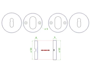 okrúhla rozeta na dózický zámok (ø 52mm), bal.: 1 pár, brúsená nerez K320 /AISI304 - slide 1