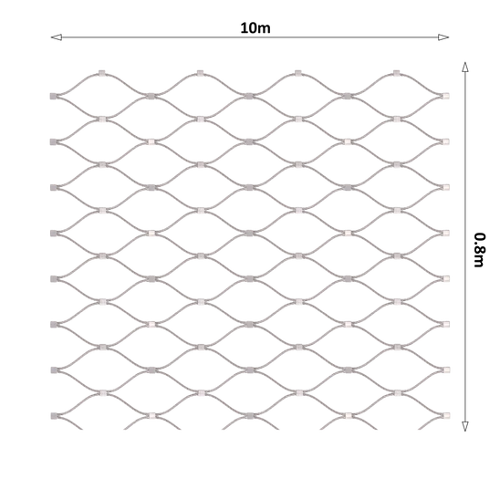 Nerezová lanková sieť, 0,8m x 10m (šxd), oko 60x104 mm, hrúbka lanka 3mm, AISI316 (V nerozloženom stave má sieť 11,92m)
