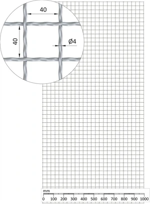 Žebírkové pletené síto - rovné, oko: 40x40mm, průměr pletiva ø4mm, rozměr 1000x2000mm, pozinkované - slide 0