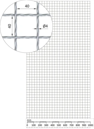 Rebierkové pletené sito - rovné, oko: 40x40mm, priemer pletiva 4mm, rozmer 1000x2000mm, žiarovo pozinkované - slide 0