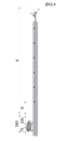 Nerezový sloup, boční kotvení, 6 děrový koncový, levý, vrch nastavitelný (ø 42,4x2 mm), broušená nerez K320 / AISI304