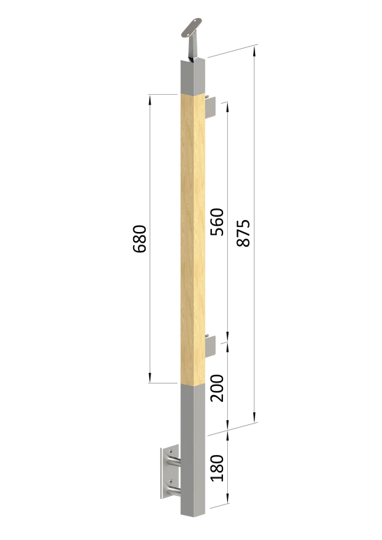 drevený stĺp, bočné kotvenie, výplň: sklo, ľavý, vrch nastaviteľný (40x40mm), materiál: buk, brúsený povrch bez náteru