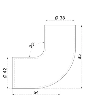 Ukončovací oblouk s mezikusem (ø 42 mm), 90°, na dřevěné madlo EDB-S, broušená nerez K320 / AISI304 - slide 1