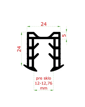 Gumové těsnění pro nerezové a hliníkové madlo s drážkou 24x24 mm, pro sklo 12-12,76 mm (cena za 1 bm) - slide 1