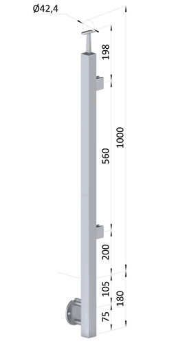 nerezový stĺp, bočné kotvenie, výplň: sklo, pravý, vrch pevný (40x40mm), brúsená nerez K320 /AISI304