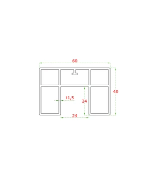 Uvedená cena za dĺžku 5000mm, madlo (60x40x1.5mm /24x24mm) pre sklo 8-17,5mm, bez gumových tesnení, hliník, povrch brúsený - slide 1