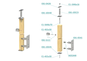 dřevěný sloup, boční kotvení, 5 řadový, průchozí, vnější, vrch pevný (40x40mm), materiál: buk, broušený povrch bez nátěru - slide 1