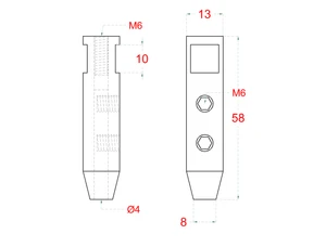 Úchyt se závitem M6 pro nerezové lanko ø4 mm, broušená nerez K320 / AISI304 - slide 2