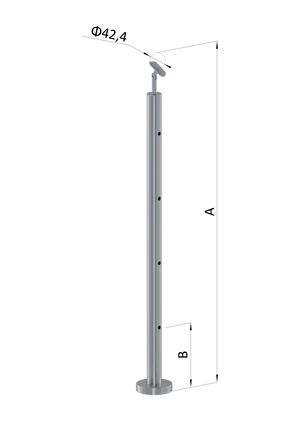 nerezový stĺp, vrchné kotvenie, 4 dierový priechodný, vrch nastaviteľný (ø 42.4x2mm), leštená nerez /AISI304 - slide 0