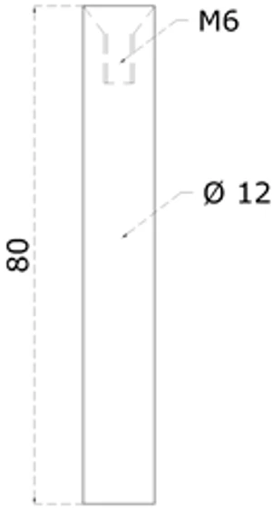 Čep (vnitřní závity M6, ø 12mm, L: 80mm), broušená nerez K320 / AISI304 - slide 1