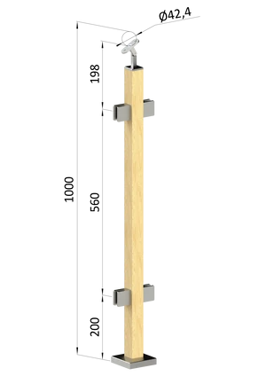 Dřevěný sloup, vrchní kotvení, výplň: sklo, průchozí, vrch nastavitelný (40x40 mm), materiál: buk, broušený povrch s nátěrem BORI (bezbarvý) - slide 0