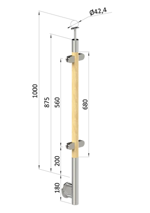 drevený stĺp, bočné kotvenie, výplň: sklo, priechodný, vrch pevný (ø 42mm), materiál: buk, brúsený povrch s náterom BORI (bezfarebný) - slide 0