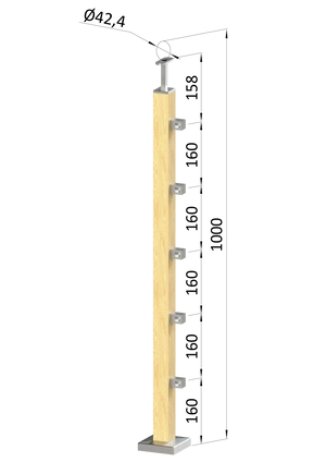 drevený stĺp, vrchné kotvenie, 5 radový, priechodný, vrch pevný (40x40mm), materiál: buk, brúsený povrch s náterom BORI (bezfarebný) - slide 0