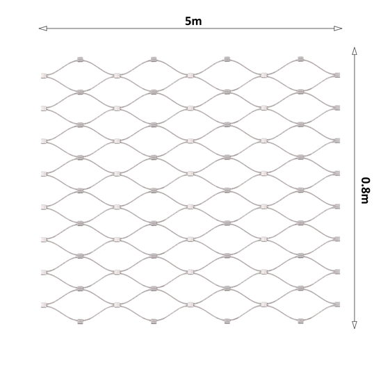 Nerezová lanková sieť, 0,8m x 5m (šxd), oko 50x50 mm, hrúbka lanka 2mm, AISI316 (V nerozloženom stave má sieť 5,82m)