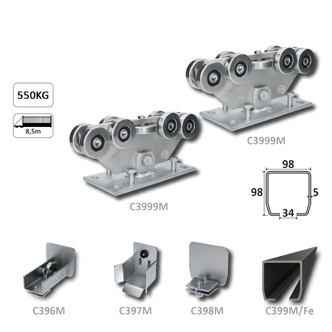 MEDIO-9 samonos do 550 kg/8,5 m, profil 98 x 98 x 5 mm, Fe intenzívna prevádzka