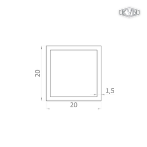 hliníkový jokel 20x20x1.5mm, dĺžka 6000 mm, materiál EN AW-6060 T66, prírodný hliník bez povrchovej úpravy, cena za kus - slide 1