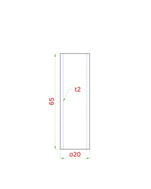 Přechod na vymezení vzdálenosti mezi sloupem (plochý) a kotevní deskou, ø 20x2,0 mm /L:65 mm, bez vnitřního šroubu, broušená nerez K320 / AISI304, bal: 1ks - slide 1