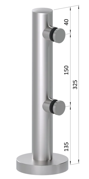Nerezový stĺpik na sklo s dvomi svorkami ø30mm, celková výška: 325mm, pre sklo: 6-12mm brúsená nerez K320 / AISI 304. (Balenie obsahuje gumičky na sklo) - slide 1