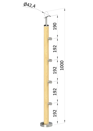 drevený stĺp, vrchné kotvenie, 4 radový, priechodný, vrch pevný (ø 42mm), materiál: buk, brúsený povrch bez náteru - slide 0