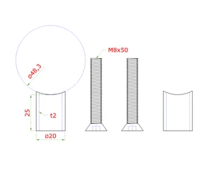 přechod na vymezení vzdálenosti mezi sloupem ø 48.3mm a kotevním deskou, ø - slide 1