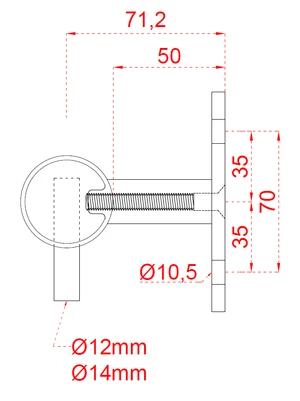 Nerezový sloup, boční kotvení, 5 děrový koncový, pravý, vrch pevný (ø42,4x2 mm), broušená nerez K320 / AISI304 - slide 4