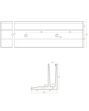 Hliníkový kotevní profil pro sklo 12-22 mm, vrchní kotvení. Bez příslušenství, povrchová úprava brus, cena za délku 5000 mm - slide 2