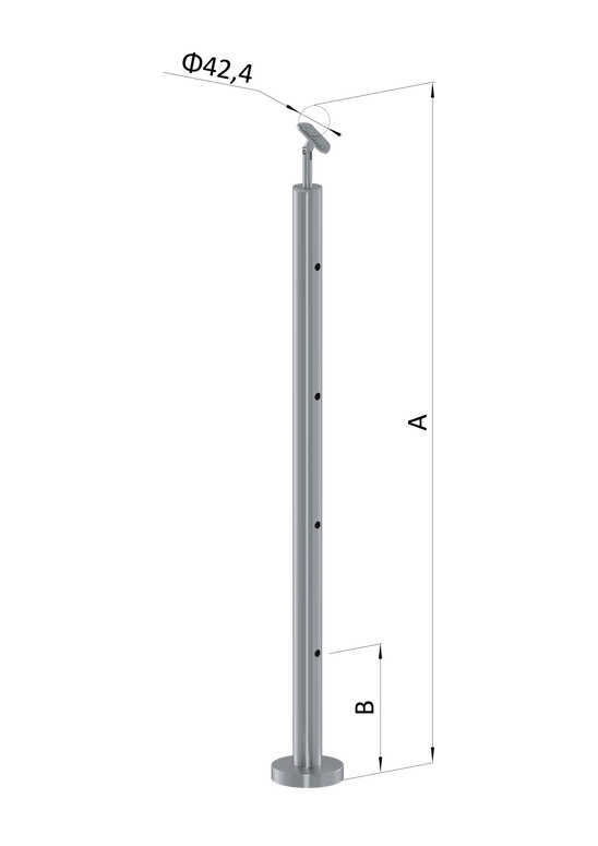 nerezový stĺp, vrchné kotvenie, 4 dierový koncový, vrch nastaviteľný (ø 42.4x2mm), leštená nerez /AISI304