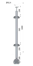 nerezový stĺp, bočné kotvenie rohové, výplň: sklo, rohový, vrch pevný, (ø 42.4x2mm), brúsená nerez K320 /AISI304