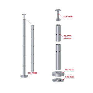 Nerezový sloup, vrchní kotvení, 5 děrový rohový: 90°, vrch pevný (ø 42,4x2 mm), leštěná nerez / AISI304 - slide 2