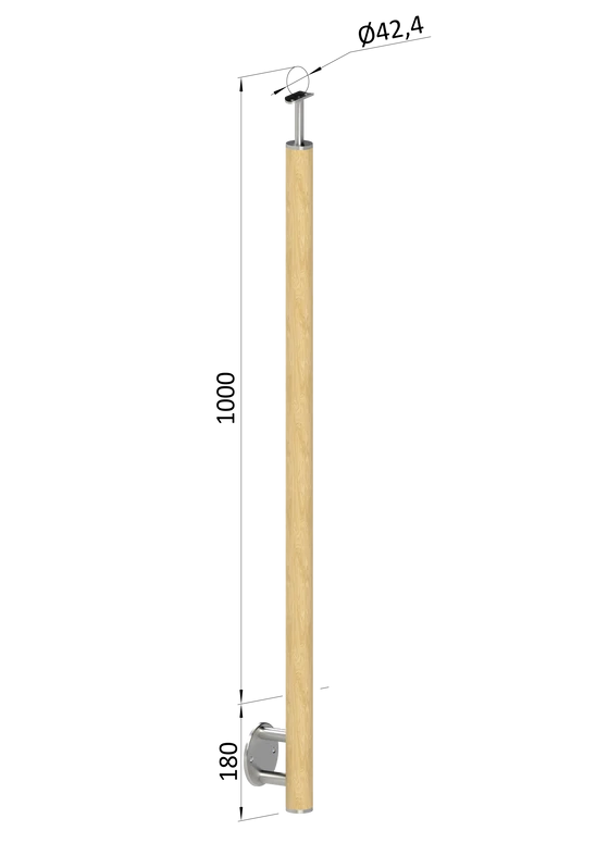 drevený stĺp, bočné kotvenie, bez výplne, vrch pevný (ø 42mm), materiál: buk, brúsený povrch bez náteru