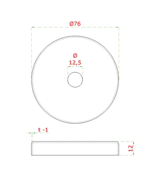 kryt (ø 76/12mm) na trubku ø 12mm (otvor ø 12.5mm), brúsená nerez K320 /AISI304 - slide 1