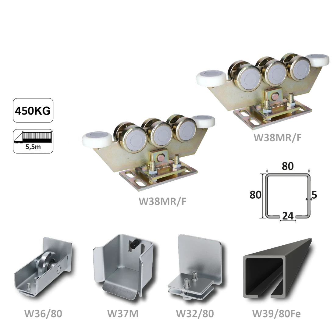 Samonos do 450 kg/5,5 m, profil 80 x 80 x 5 mm, Fe