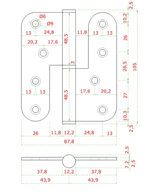 nerezové pánty 2ks (pravé), 100x88x2.5mm, max. nosnosť: 80 kg (2 pánty), brúsená nerez K320 /AISI304 - slide 3