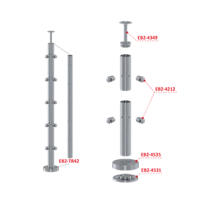 Nerezový sloup, vrchní kotvení, 5 řadový rohový: 90°, vrch pevný (ø42,4x2 mm), broušená nerez K320 / AISI316 - slide 2