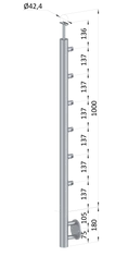 nerezový stĺp, bočné kotvenie, 6 radový priechodný, vnútorný, vrch pevný (ø 42.4x2mm), leštená nerez /AISI304 - slide 0