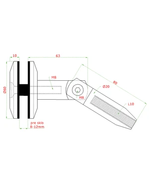 kotvenie  (sklo / tiahlo)  na sklenený prístrešok (pre sklo 8.00 - 12.76mm, závit L10), brúsená nerez K320 /AISI316 - slide 1