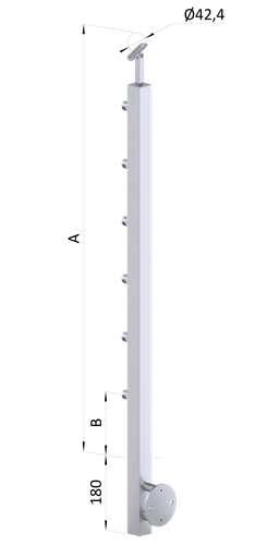 Nerezový sloup, boční kotvení, 6řadový průchozí, vnější